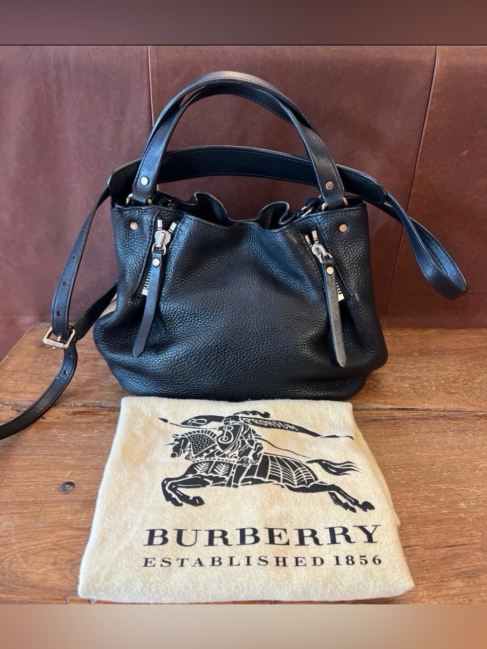 Burberry Maidstone Small Satchel Handbag Leather Pebbled Shoulder Bag EUC